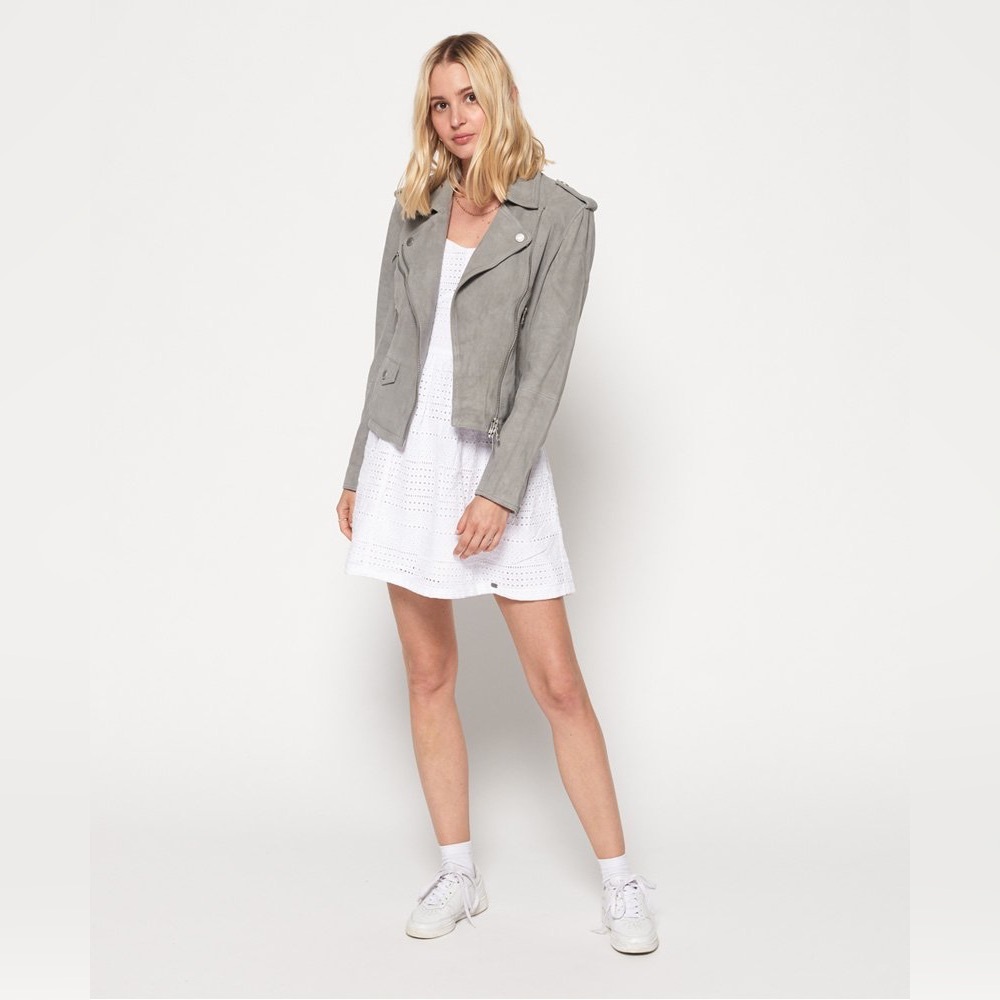 Superdry grey suede biker jacket size small